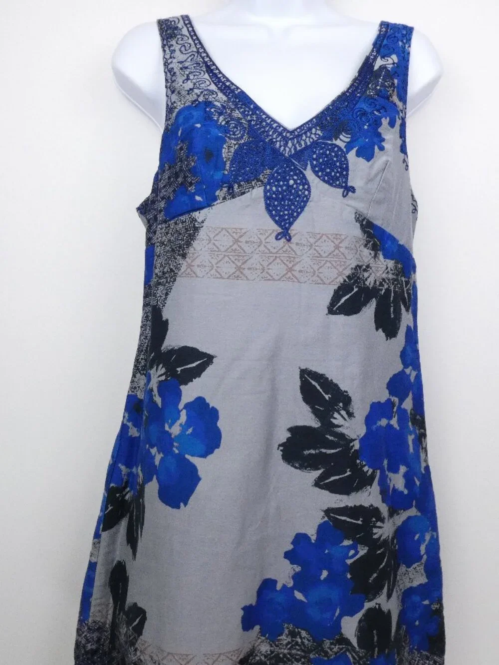 Free People Dress Womens 6 Blue Floral Print Frock Shift Mini Lined Size Zip